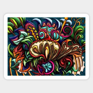 Colorful abstract chameleon, lizard on red mushroom painting Magnet